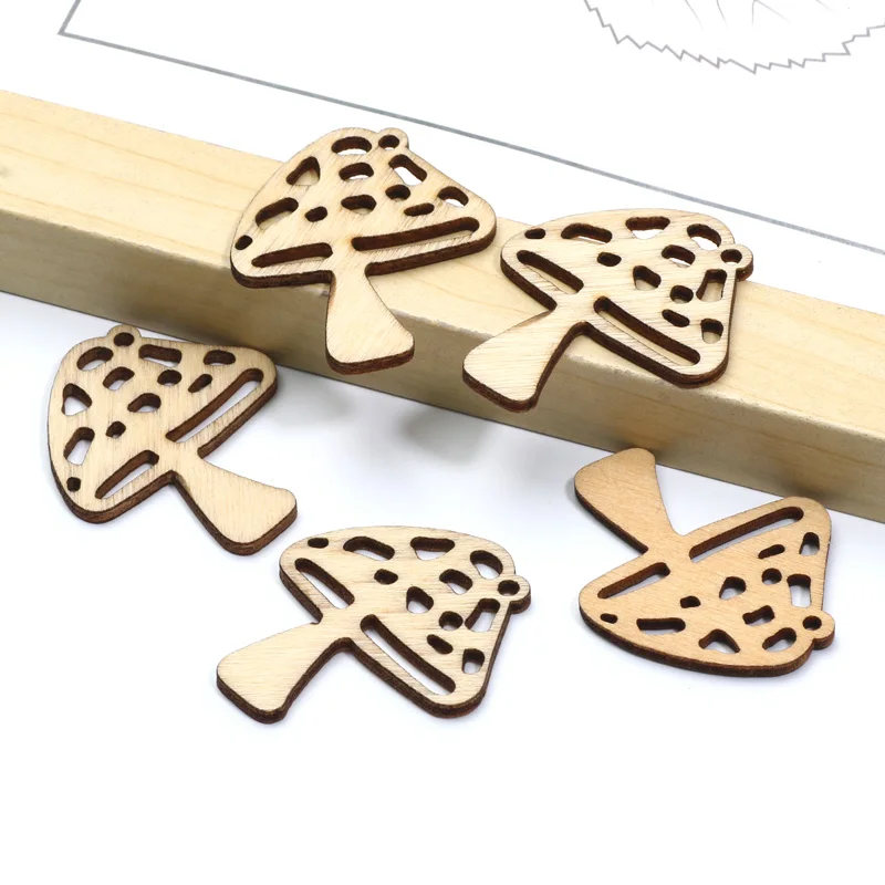 10 шт. 34x40 мм небольшие натуральные деревянные пустотелые грибы узор ломтик