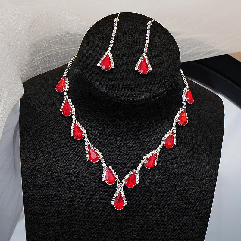 Fashion Colorful Crystal Ball Wedding Jewelry Set Ladies Accessories Flower Drop Rhinestone Necklace Earrings Bridal Jewelry Set