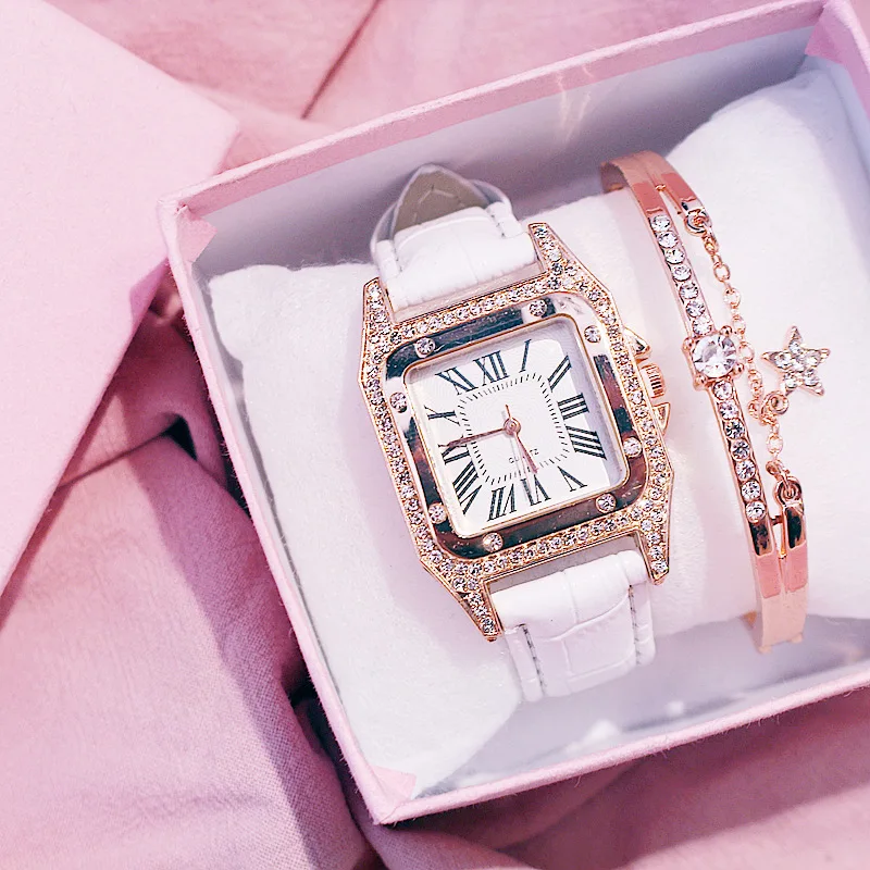 

Women diamond Watch starry Luxury Bracelet set Watches Ladies Casual Leather Band Quartz Wristwatch Female Clock zegarek damski