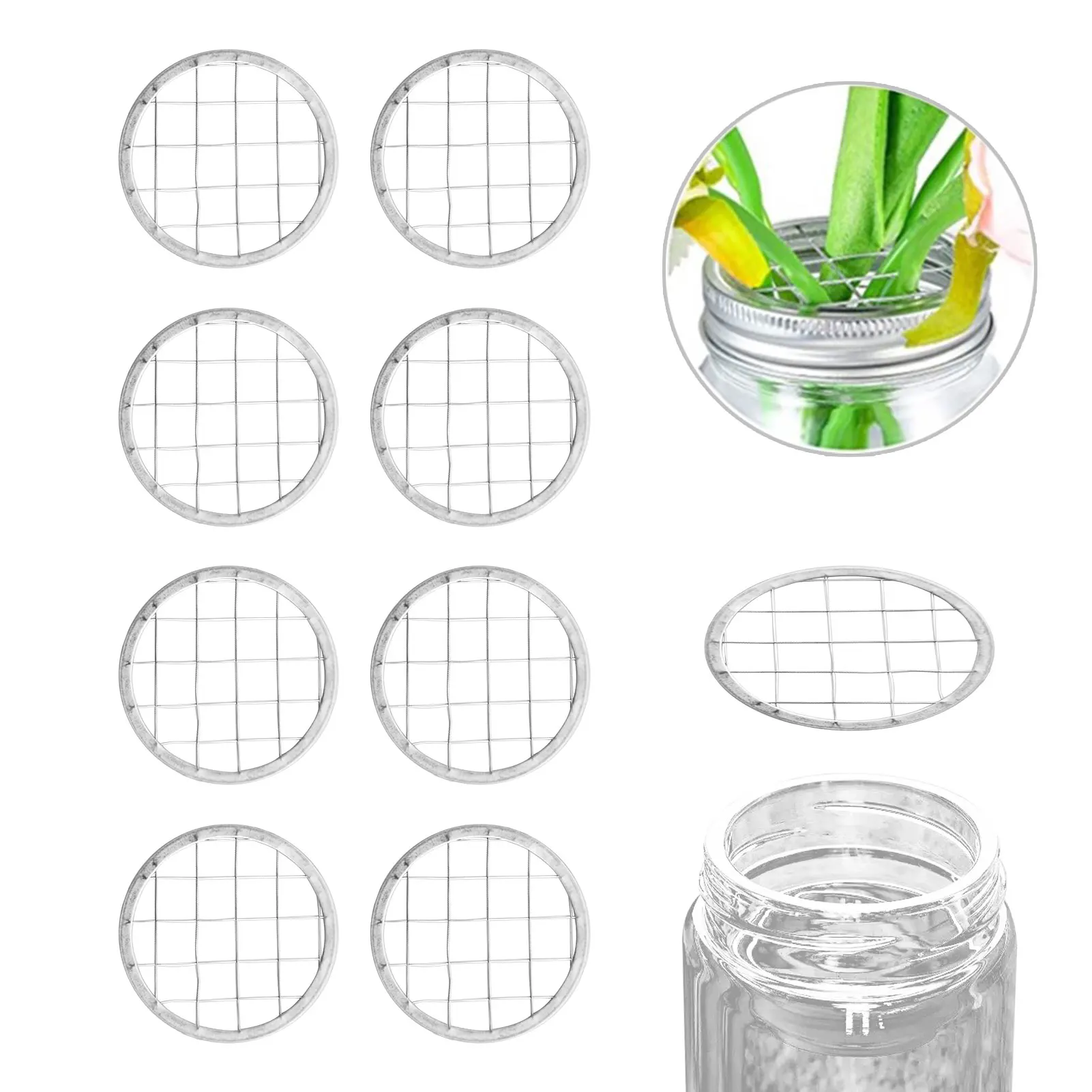 

8pcs Stainless Steel Insert Cover Home Decor Regular Durable Accessories Mason Jar Flower Frog Lid Universal Plant Organizer DIY