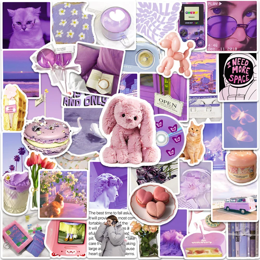 

10/30/50PCS Cartoon Purple INS Style Stickers DIY Laptop Luggage Skateboard Graffiti Decals Fun for Kid Toys Gift