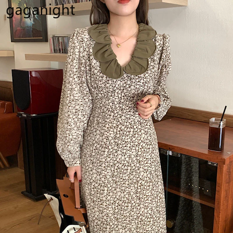 Gaganight женское тонкое Цветочное платье с воротником-лепестками на талии новинка