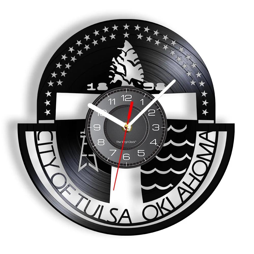 City Of Tulsa Oklahoma Vinyl Record Wall Clock Home Decor For Bedroom United States Music Alum Handicraft Clock US Wall Watch