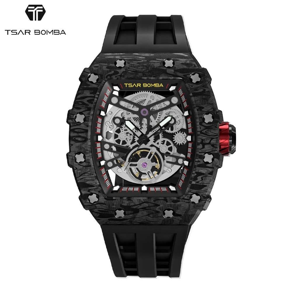 

Carbon Fiber Bezel Automatic Watch Men TSAR BOMBA Waterproof Clock Fashion Richard Skeleton Mechanical Luxury WristWatch