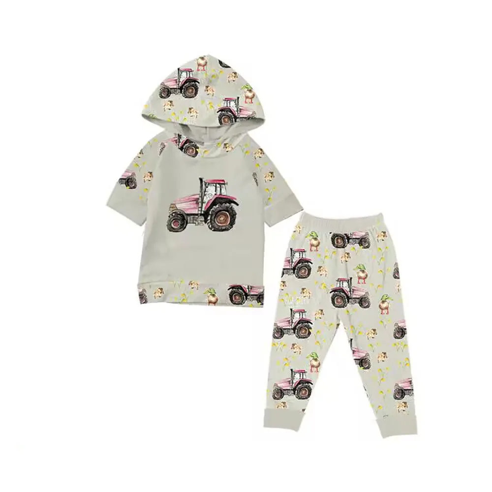 

Wholesale Toddler Kids Tractor Hoodies Outfits Cartoon Farm Locomotive Boys Shorts Sets