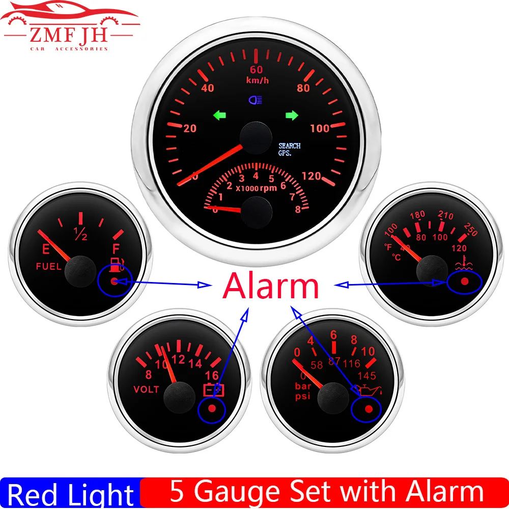 

85mm Universal GPS Speedometer 120KM/H With Sensor Waterproof 52MM 240-33 Ohm Fuel Level/Water Temp/Volt Oil Press Guage 12/24V