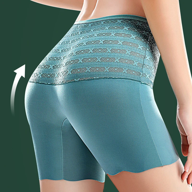 Belly Waist Breathable Flat Seamless Ice Safety Boxer Safety Panties Traceless Lace Women's High Briefs New Pants Shorts Silk
