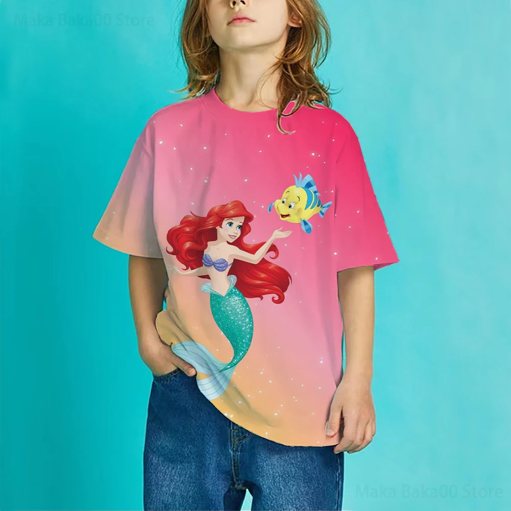 

Disney Princess Summer New Children's Clothing Round Neck T-Shirt Casual Printing Cartoon Casual Sports T-shirt Girls Cute Tops