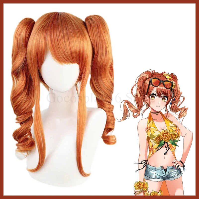 Парик для косплея D4DJ Merm4id Seto Rika, термостойкий длинный кудрявый двойной хвост, для ролевых игр