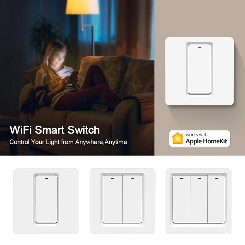 

Smart Push Button Switch Multi Gangs Key EU Wifi Switch Work with Homekit Voice Timer Control