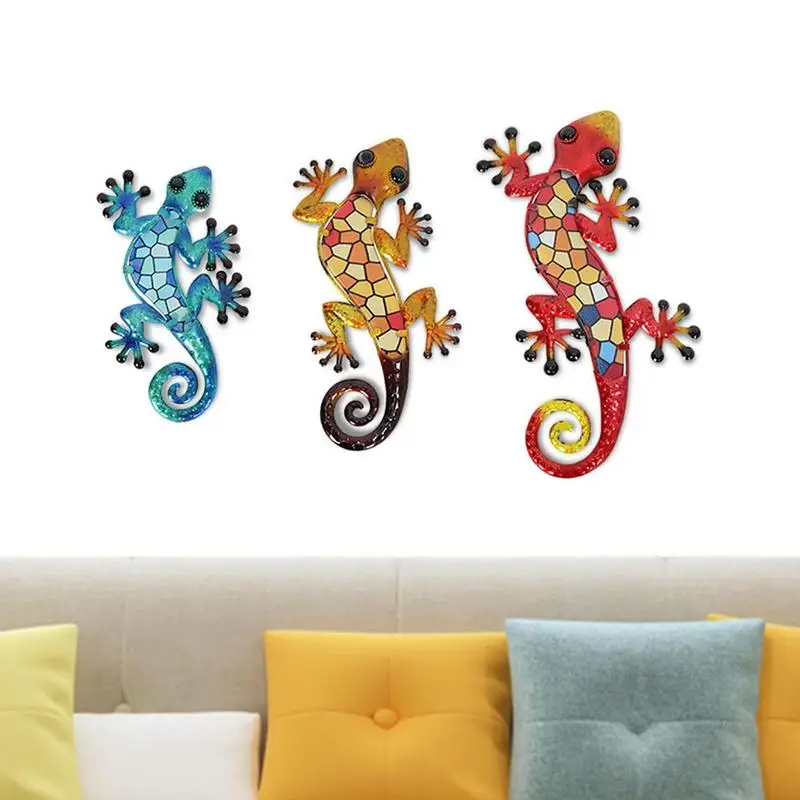 

Metal Lizards Outdoor Decor With Hook Porch Decorations Outdoor Wall Art 3 Piece Deck Decorations Yard Art For Front Yard Fence