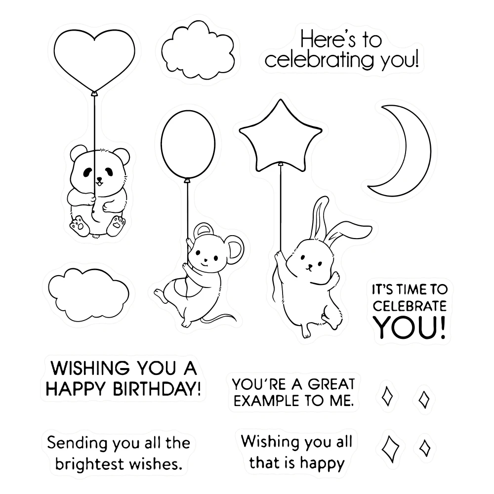 Штамп силиконовый прозрачный с изображением животных и воздушных шаров - купить