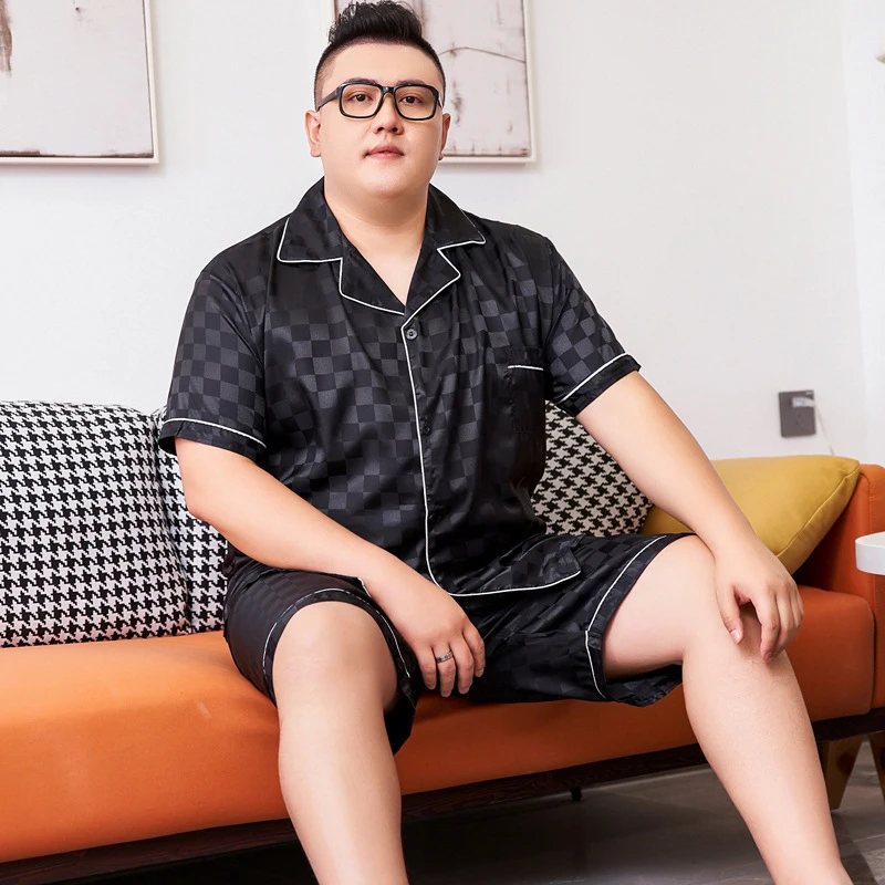 2022 Summer Fat Guy Extra Large Size Men Pajamas Suit Ice Silk Breathable Short-Sleeved Plus Size Pajamas Men's Home Clothes