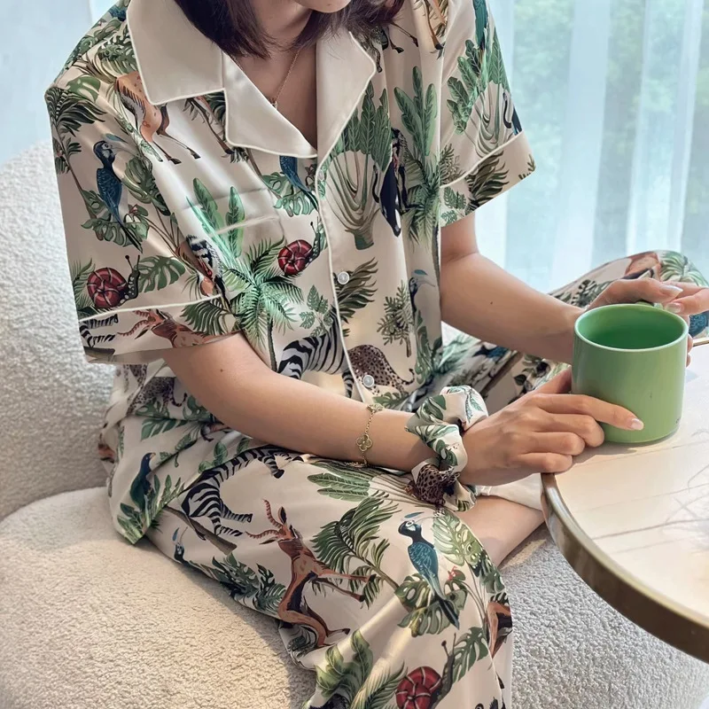 Пижамный комплект Женский из двух предметов атласная пижама искусственного