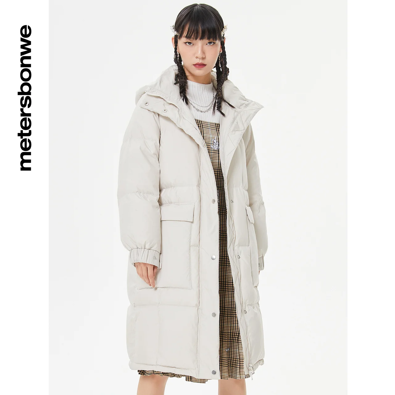 Metersbonwe Long Down Jacket Women Thick Winter Coat Female Detachable Hooded Down Coat Fashion Outerwear Warm Jackets Coat