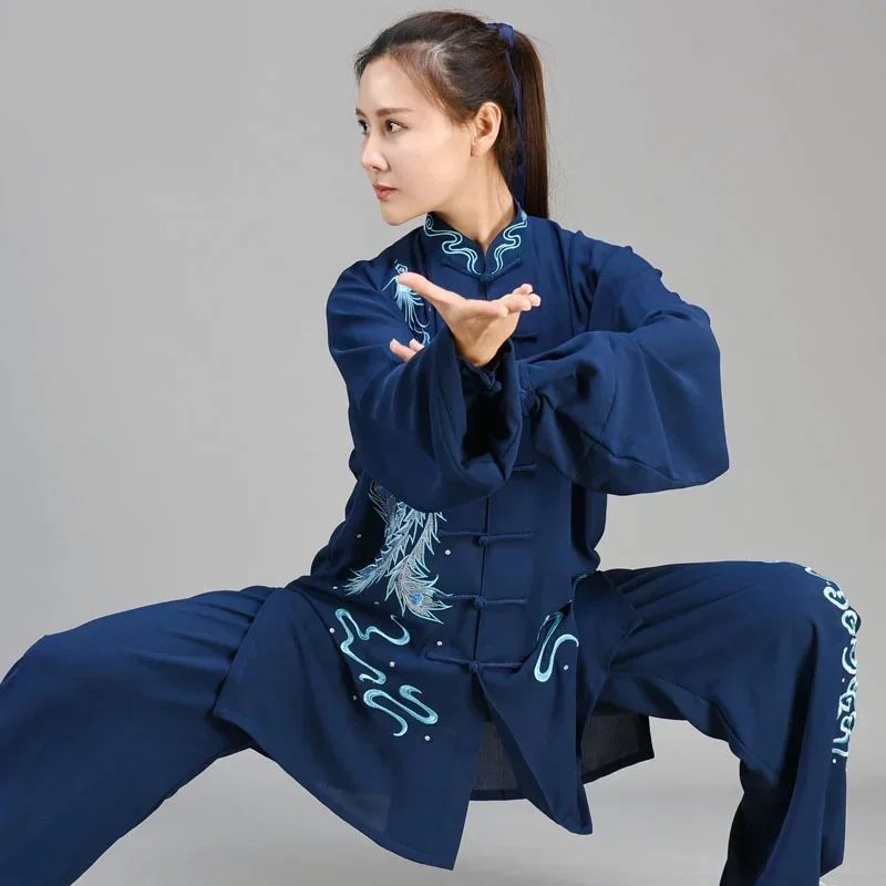 Женская и мужская униформа Тай Чи с вышивкой Дракона Феникса Кунг-Фу одежда