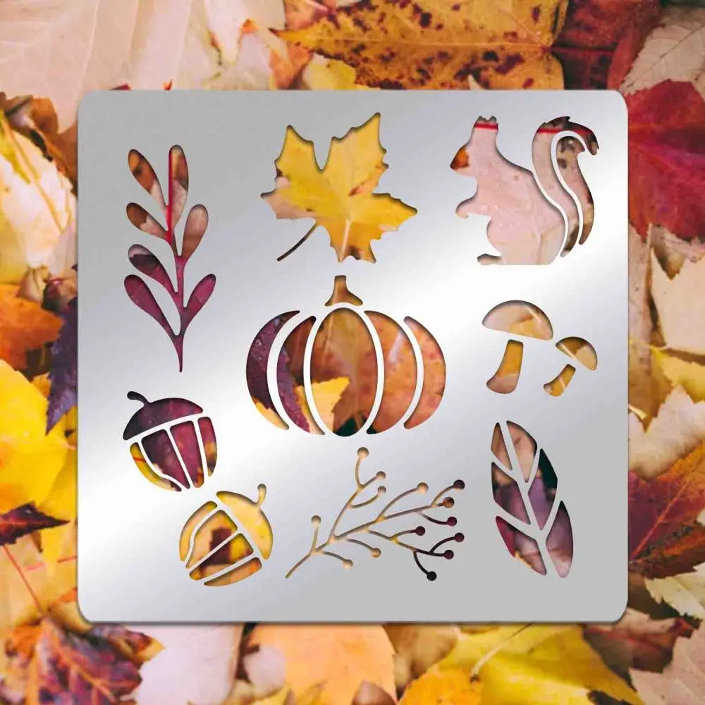 Autumn Creative Hollow Out Metal Stencils Maple Leaves Pumpkins Mushrooms Foxes Stencils for DIY Engraving Painting Scrapbooking