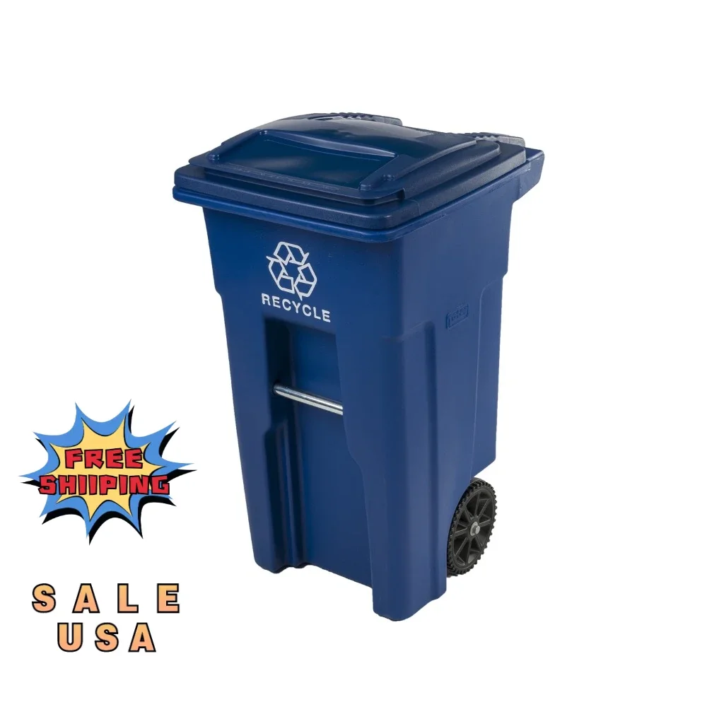 

Синий контейнер для переработки с колесами и крышкой, мусорные банки на 32 галлона, бытовые инструменты для уборки