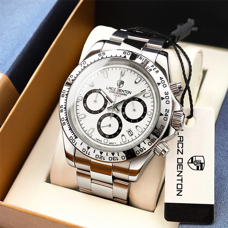 

LACZ DENTON 2022 Quartz Men's Watches Stainless Steel Waterproof Business Casual Sport Chronograph Wristwatches VK63 Movement