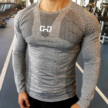 Gym T Shirt Men Long Sleeve Sport T Shirt Bodybuilding Top Man Muscle Training Compression Fitness Clothing