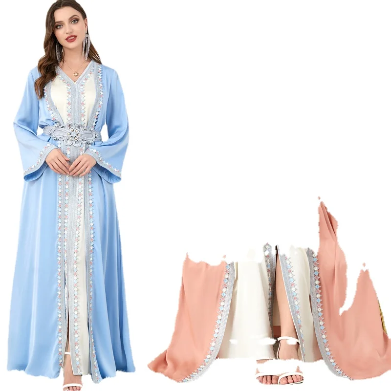 

Ramadan Turkey Muslim Abaya Dress Women Morocco Kaftan 2 Piece Set Party Dresses Dubai Abayas Belted Maxi Vestdios 2023 Robe Eid