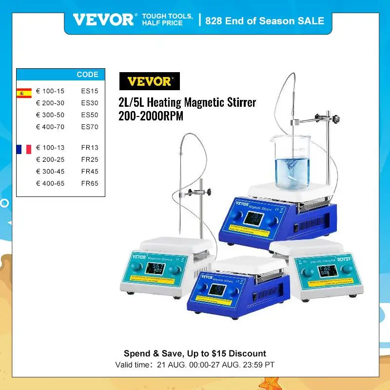 VEVOR 2L 5L Magnetic Stirrer Hot Plate Drink Agitator Vortex