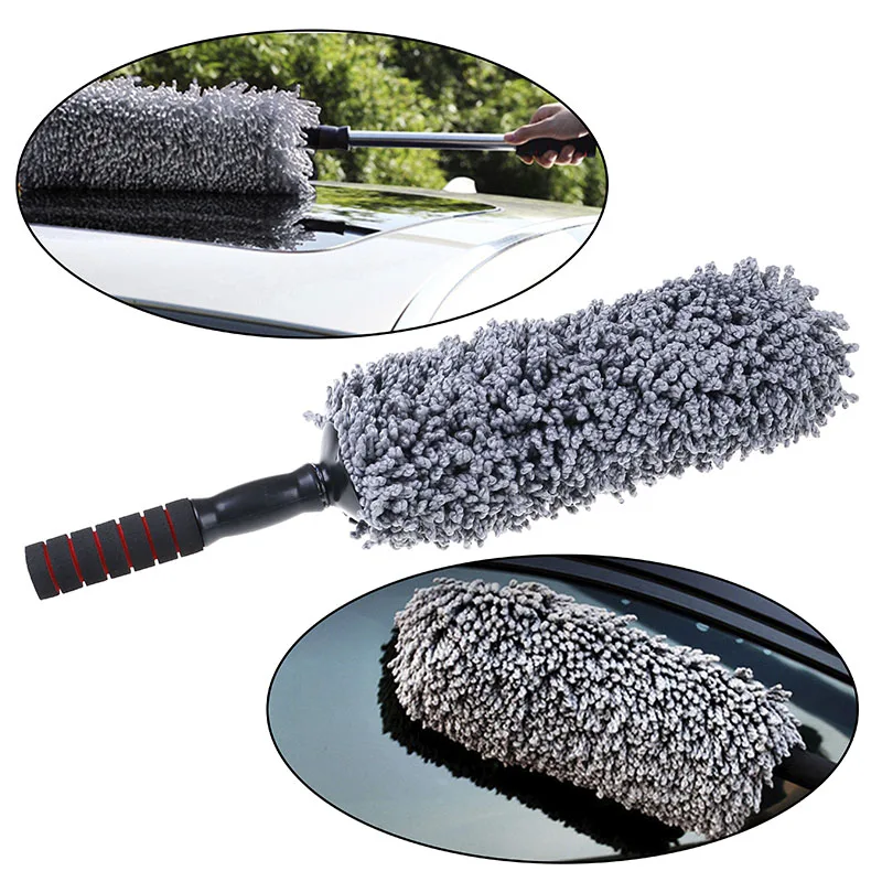 Stainless Steel Long Handle Dust Wax Washable Drag Wax Shan Washer Microfiber Car Cleaning Brush Auto Window Duster Retractable