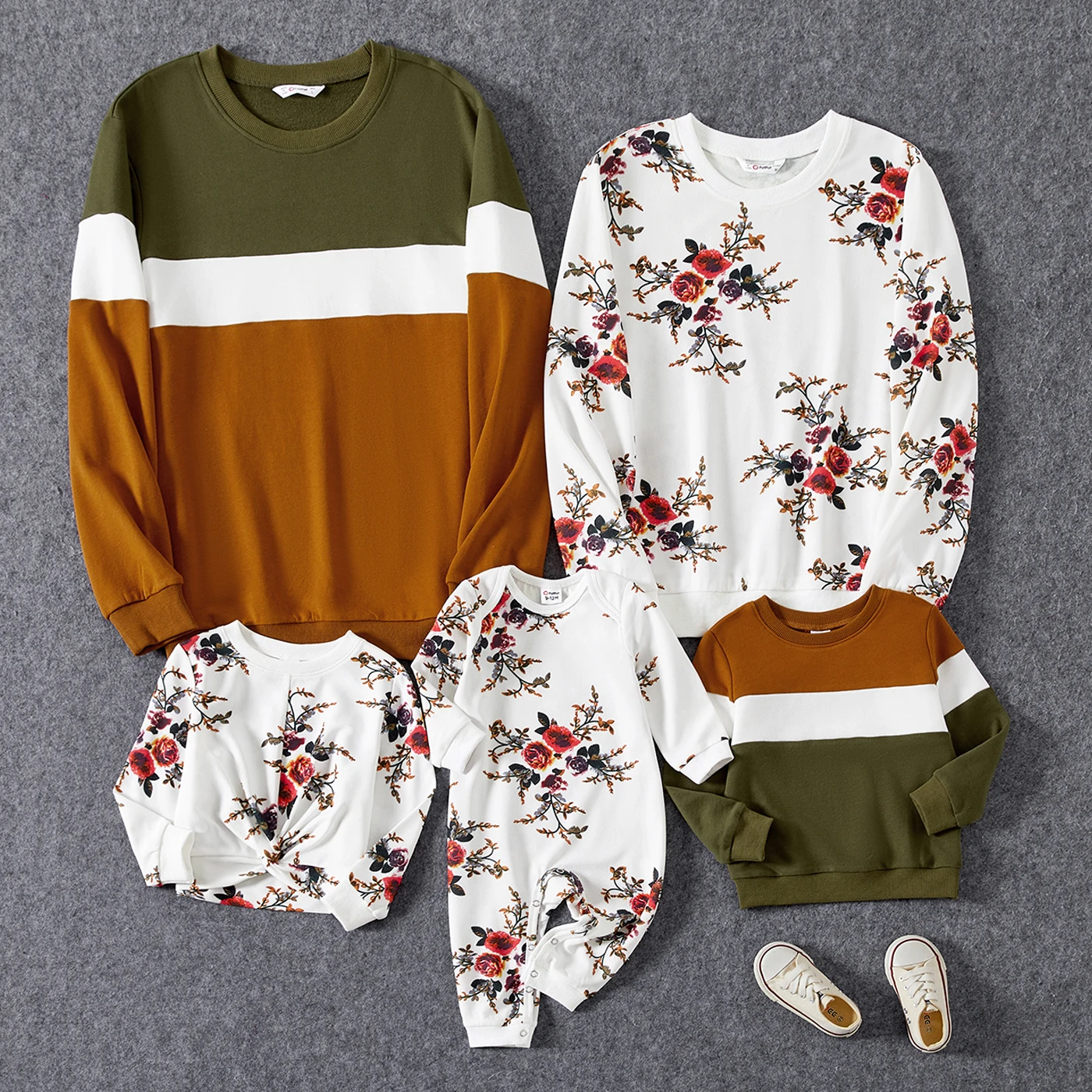 

PatPat Family Matching Allover Floral Print and Colorblock Tops