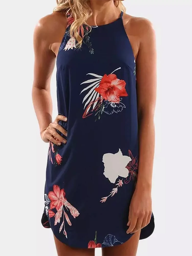 

Новинка 2022, платье-мини с цветочным принтом, пикантная юбка на бретелях, платье с открытыми плечами, юбка, модная женская юбка