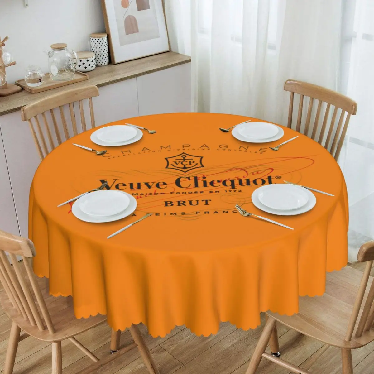 

Round Luxury Champagne Clicquot Table Cloth Oilproof Tablecloth 60 inches Table Cover for Kitchen Dinning