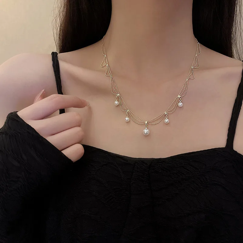 

Retro Multi-layered Pearl Chocker Collarbone Chain Women's New Trend Fashion Jewelry