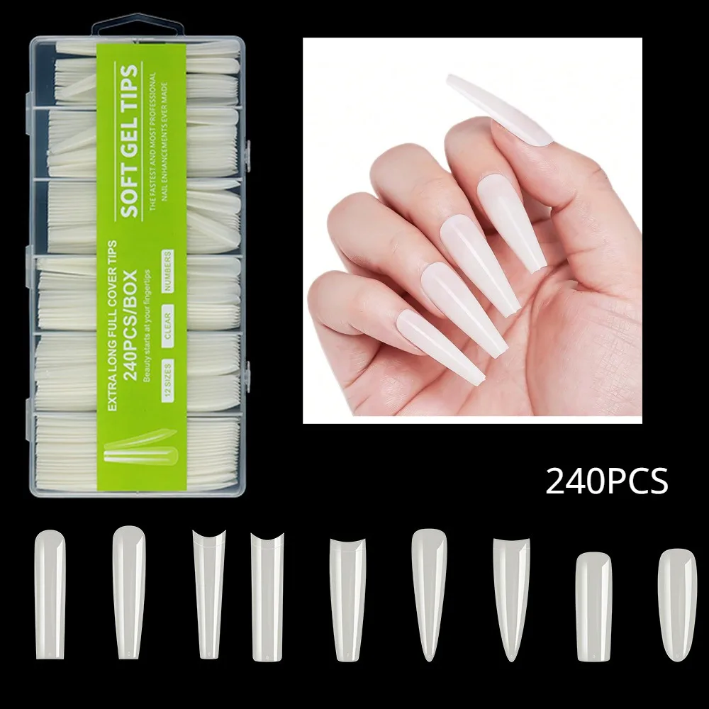 

Накладные ногти с натуральным полным покрытием, акриловые накладные ногти для женщин и девочек, инструменты для дизайна ногтей для домашнего использования, 240 шт.