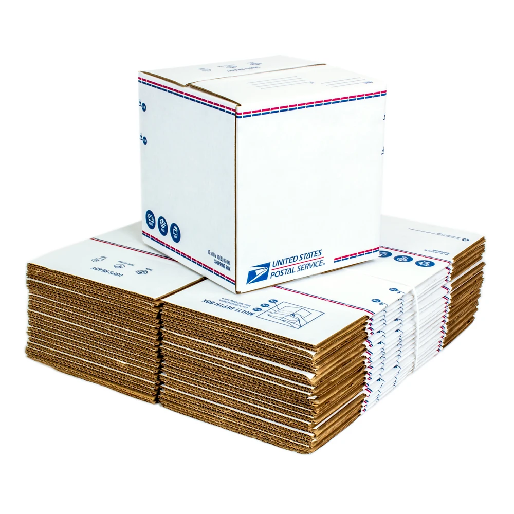 

USPS Brand Recycled Large Shipping Boxes, Adjustable Height, 10L x 10W x 10H, White (20 Count)