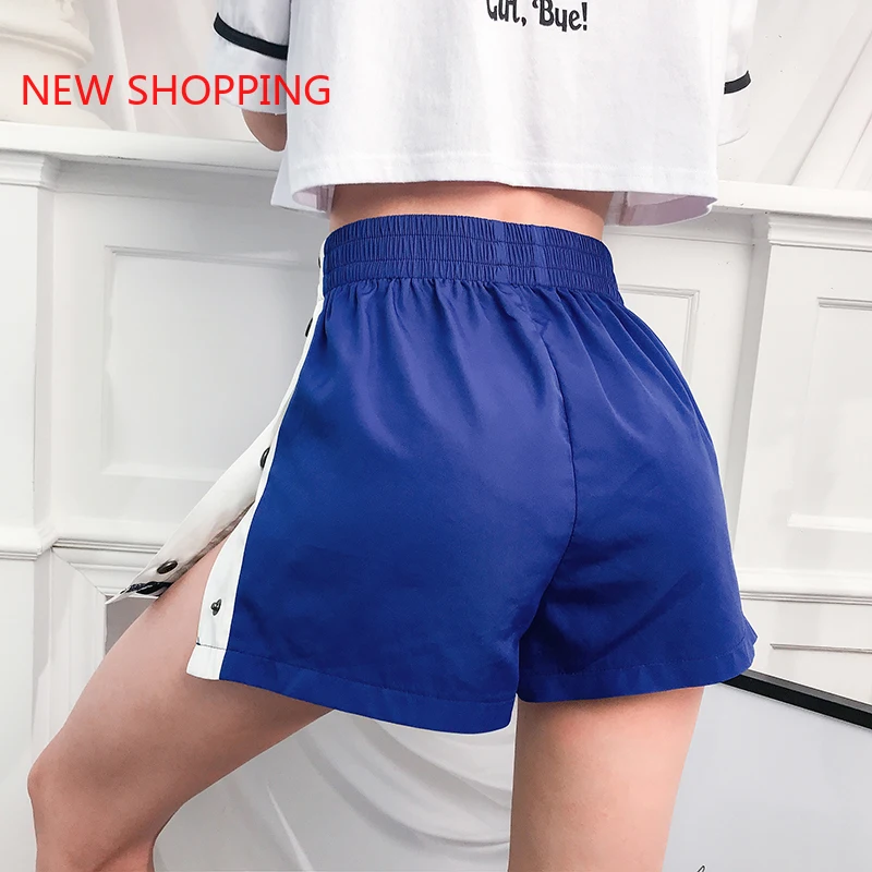 Casual Button Sexy Split Side Shorts Women Harajuku High Waist Shorts White Blue Dance Hot Short Pants Summer 2021 Streetwear