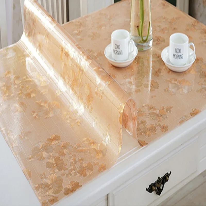 

Flower Dot soft glass tablecloth color PVC crystal plate dining table pad mat desktop Flower printing waterproof Tablecloth 1mm