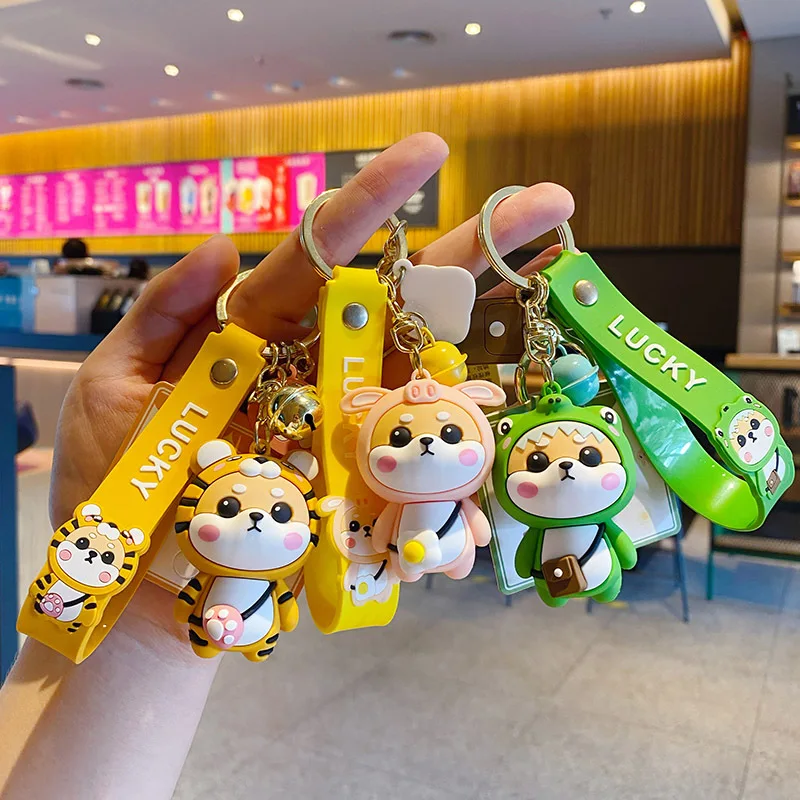 

Cute Tiger Pattern Coat Shiba Inu Dog Keychain Cartoon PVC Animal Toys Keyring for Women Bag Pendant Men Car Keyfob Jewelry Gift