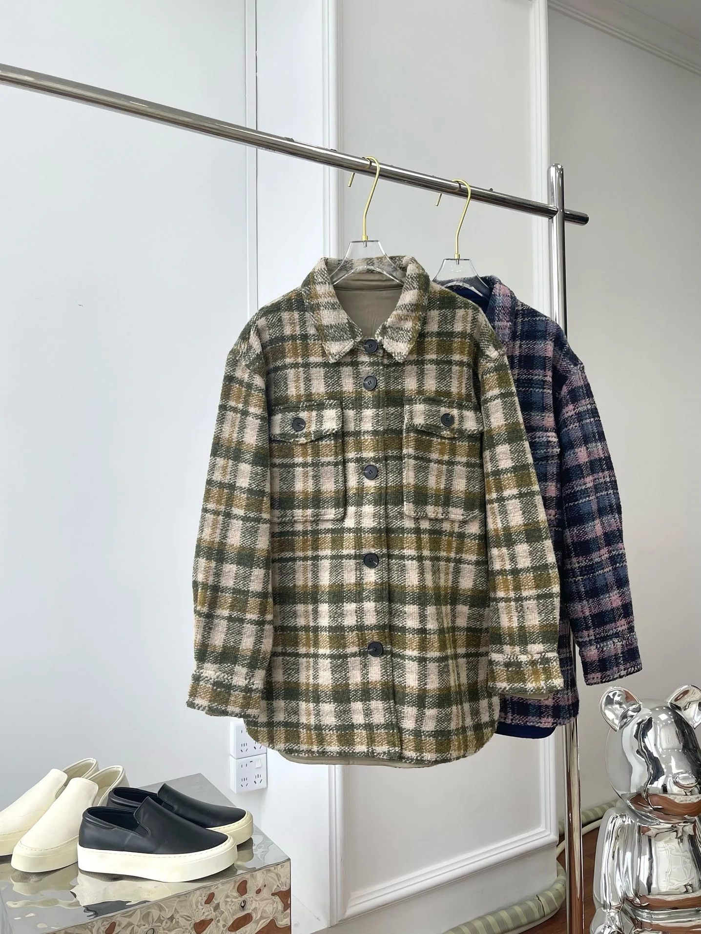 Herbst und Зима neue Trend klassische karierte kurze Wolljacke нейтральный Jacke Hemd-Stil красно-пропускной