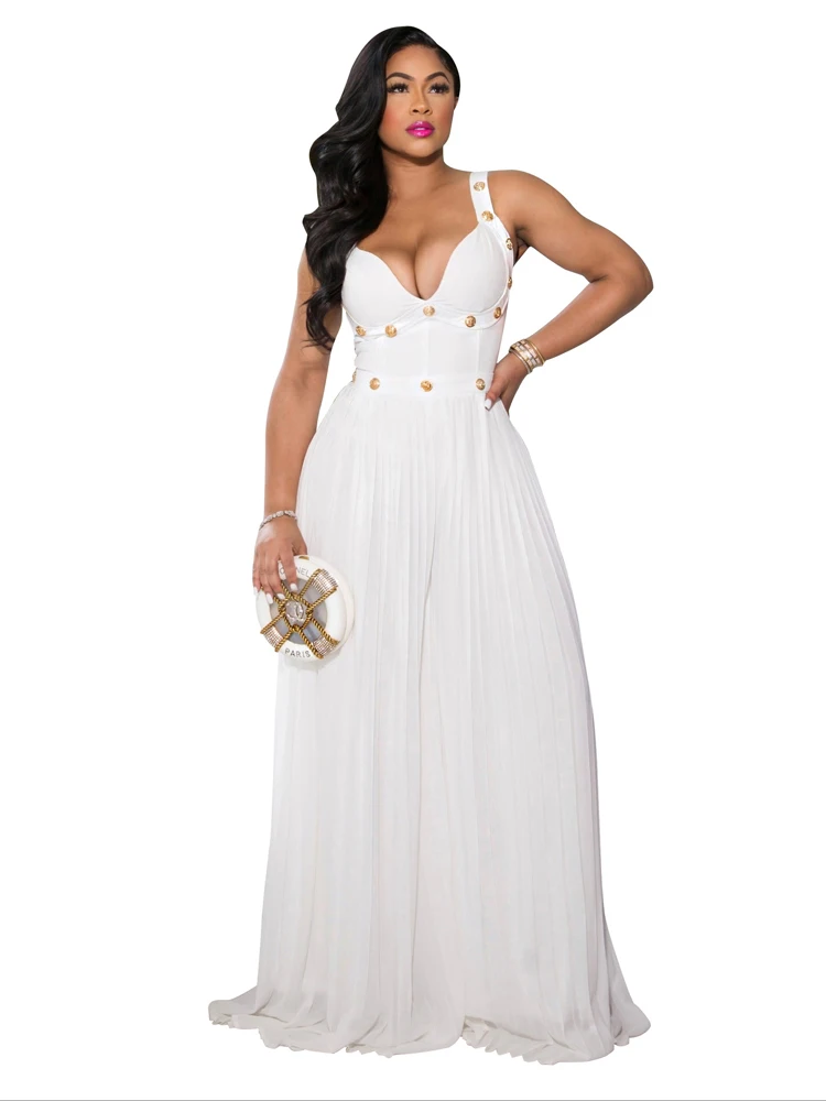 

High Waist Jumpsuit Women Spaghetti Strap Pleated Wide Leg Pants Jumpsuits Summer New Fashion Sexy Elegant Chic Party Playsuits
