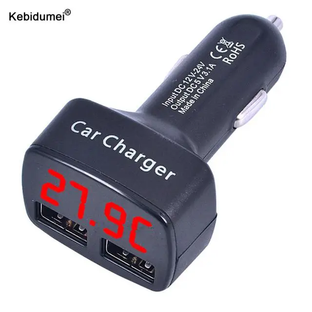 

Автомобильное зарядное устройство 4 в 1 с двумя USB-портами, 3,1 А, 5 В, ЖК-дисплей, измеритель температуры, напряжения и тока, тестер-адаптер, цифр...
