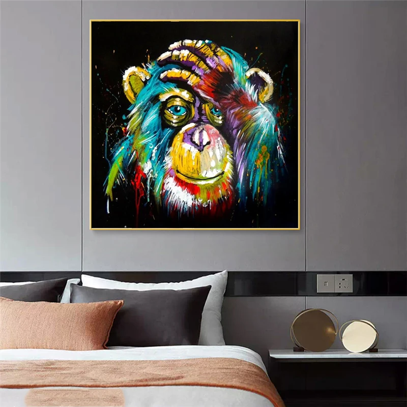 

Watercolor Thinking Monkey Wall Art Canvas Prints Abstract Animals Pop Art Canvas Paintings Wall Decor Pictures Bedroom Decor