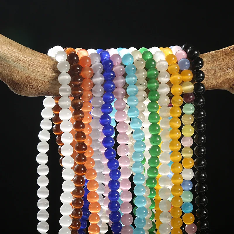 Natural Stone Colorful Moonstone Cat Eye Beads Jewelry Making Smooth Loose opal DIY Charm Bracelet Necklace Jewelry