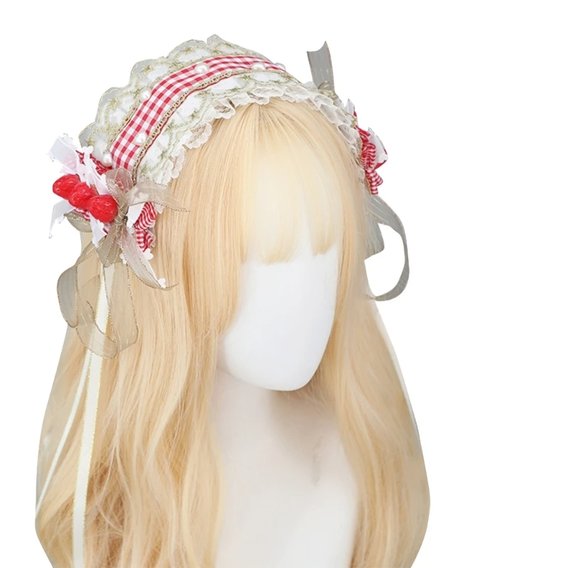 

Maid Pleated Lace Hair Hoop Women Elegant Lattice Pattern Headband for Cosplay