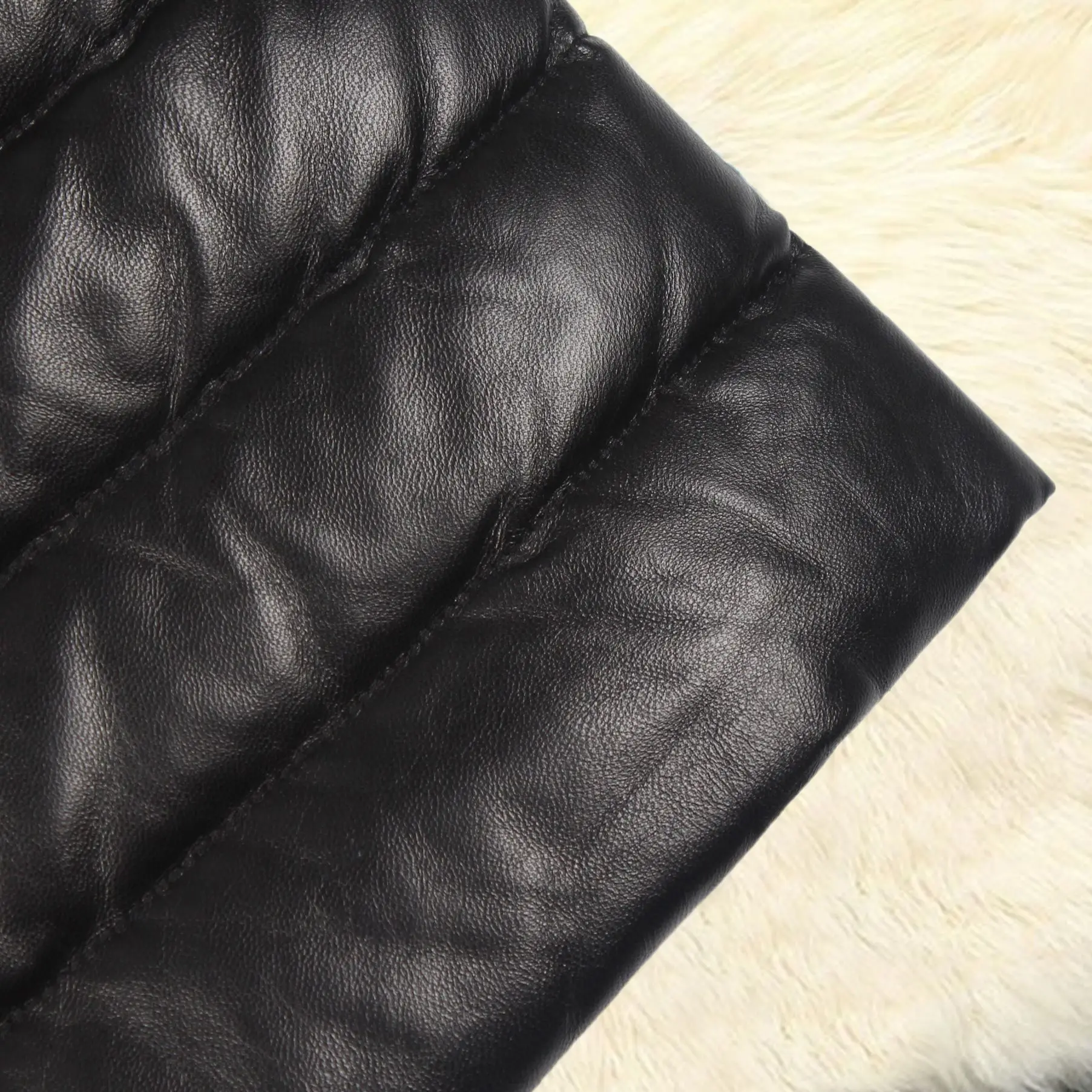 Women's Leather Fur Coat Fashion Stitching PU Leather Imitation Fur 3/4 Sleeve Coat Overcoat Top for Women Faux Fur Coat