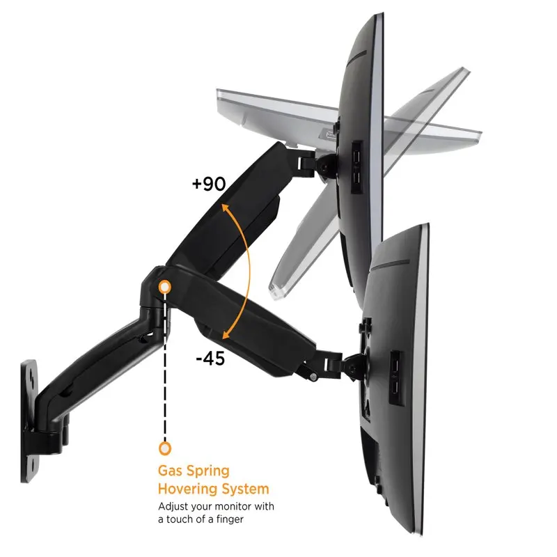 Full Motion Dual Monitor Wall Mount With Extended Arms | Fits 19-27 Inch Computer Screens | 75 100 Vesa Patterns
