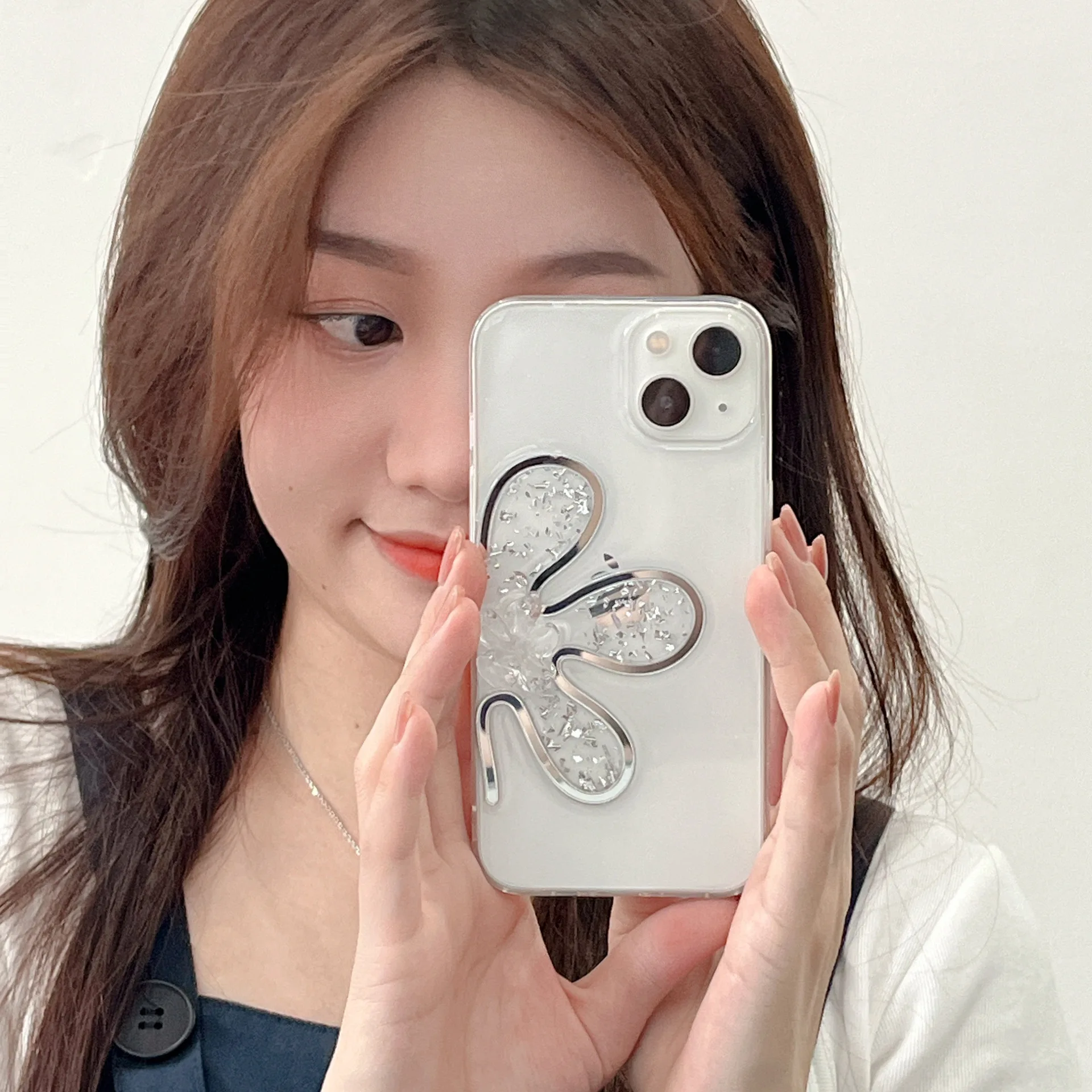 

Simple Silver Foil Flowers Phone Case For iphone 14 13 12 11 Pro Max X XR XSMAX 7 8 Plus SE TPU Case Cover new products