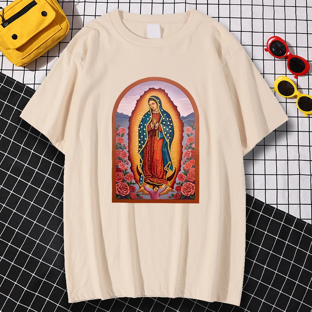 

Our Lady Of Guadalupe Print T shirts Woman Man Loose Casual O Neck Streetwear Top Summer Short Sleeve Harajuku Vintage Tshirts
