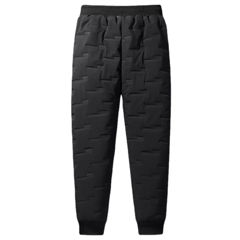 

Warm Pants Men's Casual Cotton-padded Trousers Solid Black Lace-up Drawstring Pant Male Men Winter Thicken