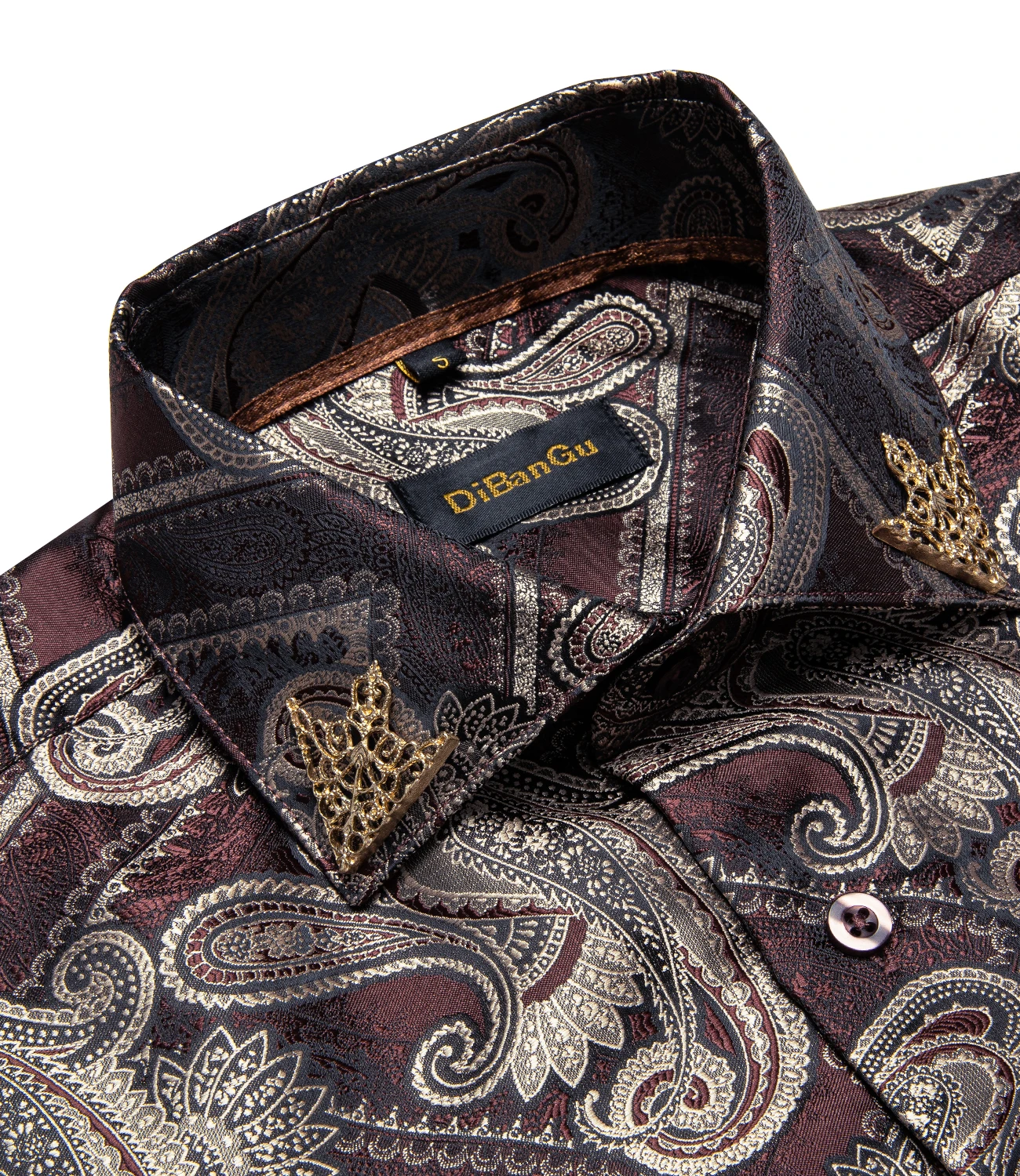 Classic Gray Shirt For Man Spring Fall Long Sleeve Causal Men's Shirt With Collar Pin Fashion Male Wears Paisley Floral Clothing