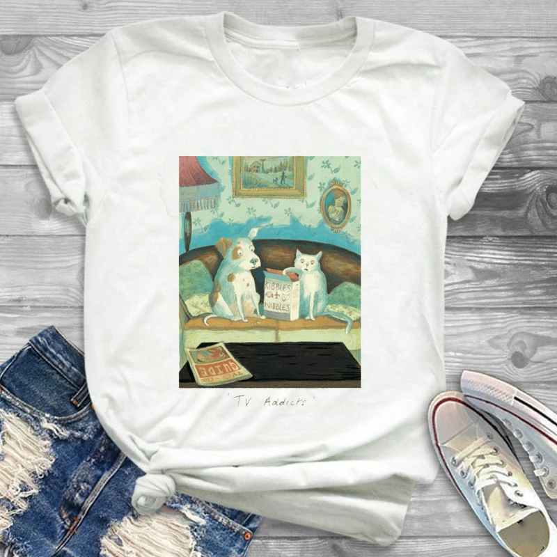 

Женская летняя футболка с коротким рукавом, круглым вырезом и принтом