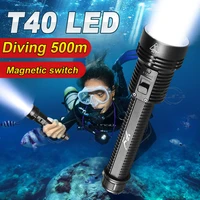 newly t40 led ipx8 powerful diving flashlight torch high power waterproof underproof professional diving light use 18650 battery